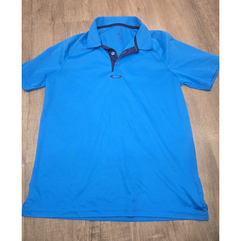 Oakley Polo Shirt Men Medium Blue Performance Short Sleeve Golf Hydrolix Stretch
